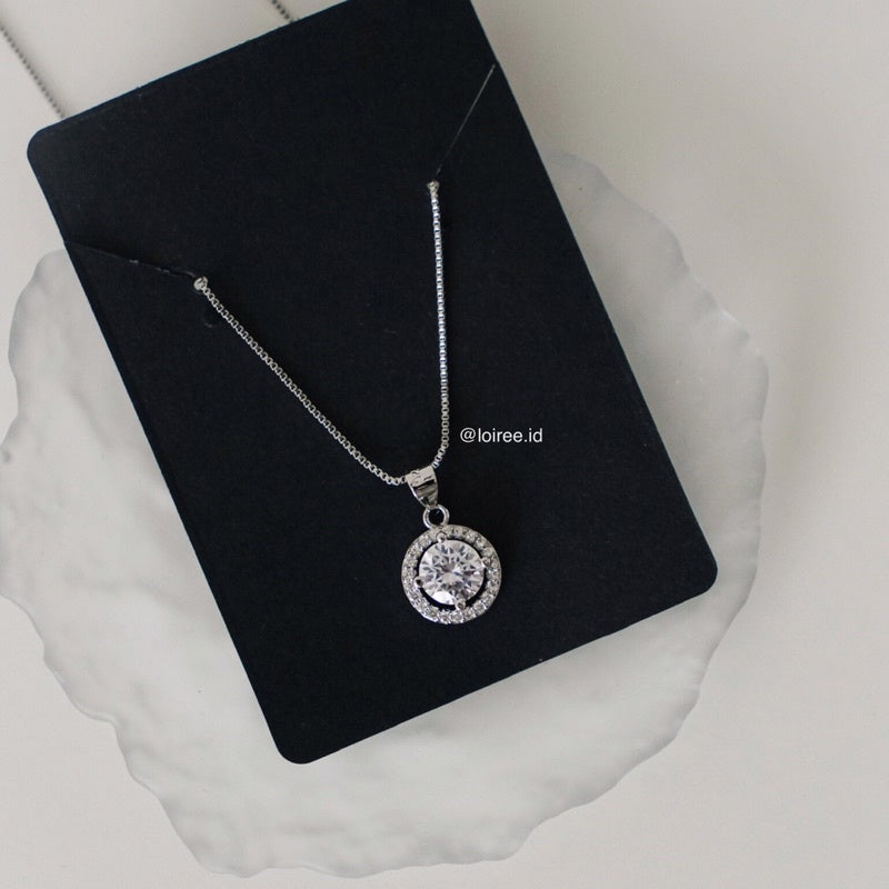 ELOISE | Wedding Collection - Zirconia Round Cut Halo Setting Bridal Necklace - Kalung Wanita