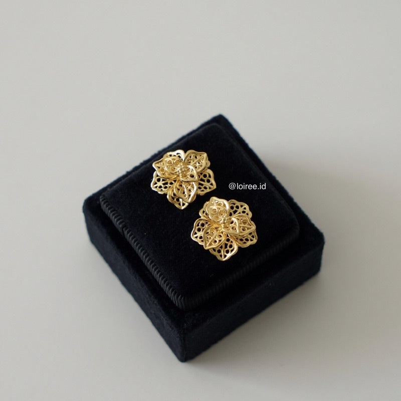 ASTERIA | Gold Plated Flower Stud Bridal Earrings - Anting Tusuk Wanita