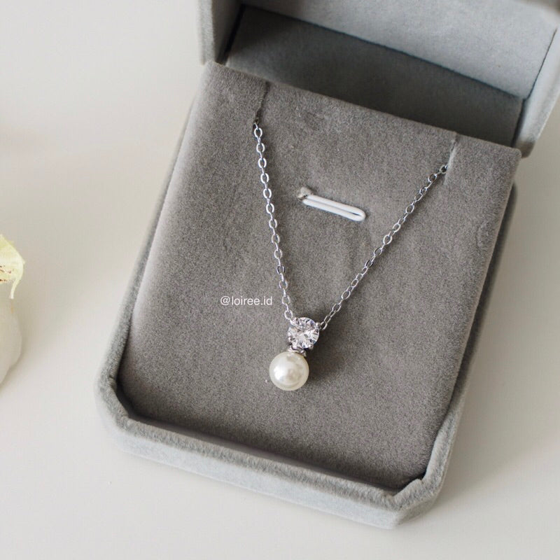 MEGI | Wedding Collection - Zirconia Pearl Chain Daily Necklace - Kalung Wanita