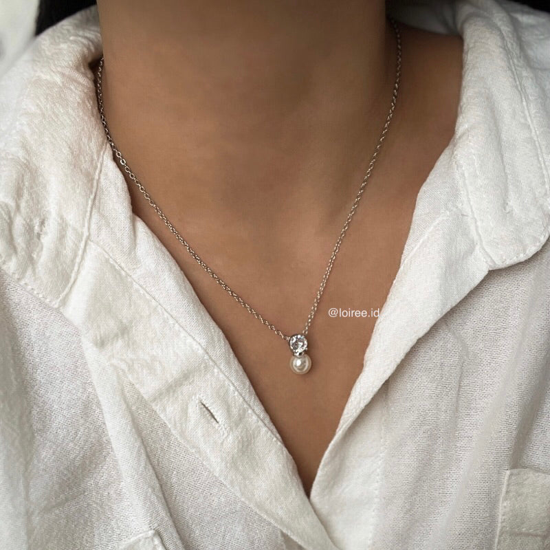MEGI | Wedding Collection - Zirconia Pearl Chain Daily Necklace - Kalung Wanita