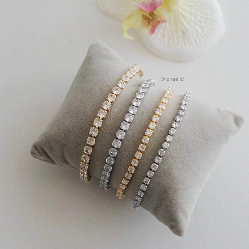 EVELYN Tennis Bracelet - Gold Plated Zirconia Tennis 3mm Bracelet - Gelang Wanita