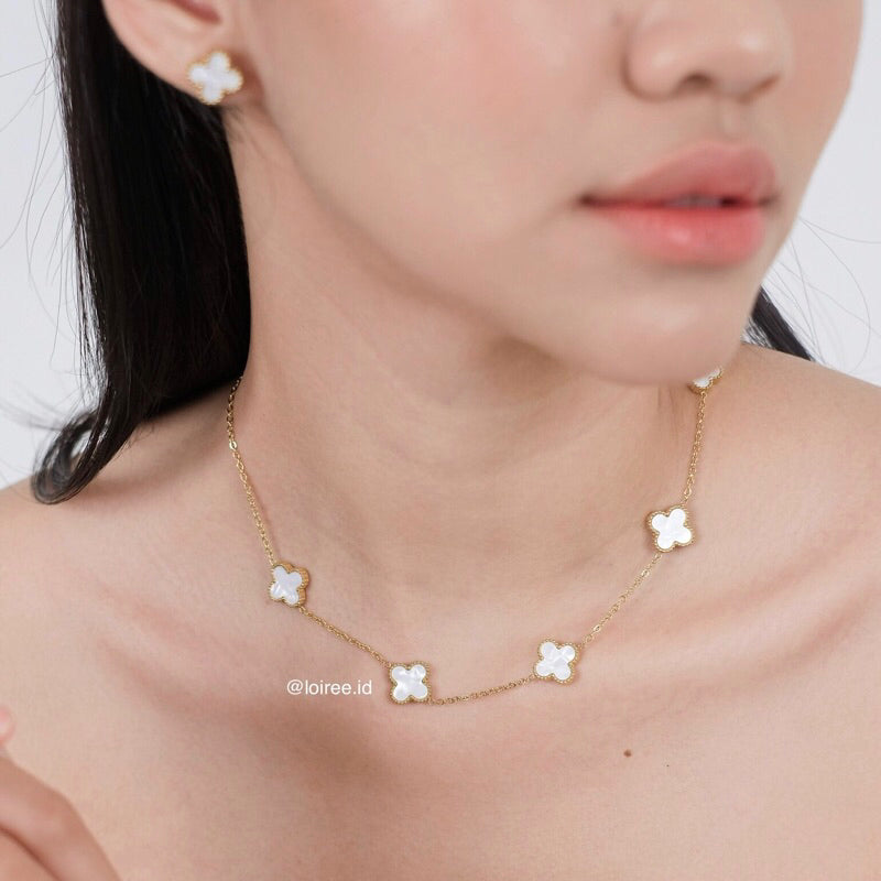 MEADOW | Everyday - Gold Plated Clover Necklace Earrings Bracelet Set