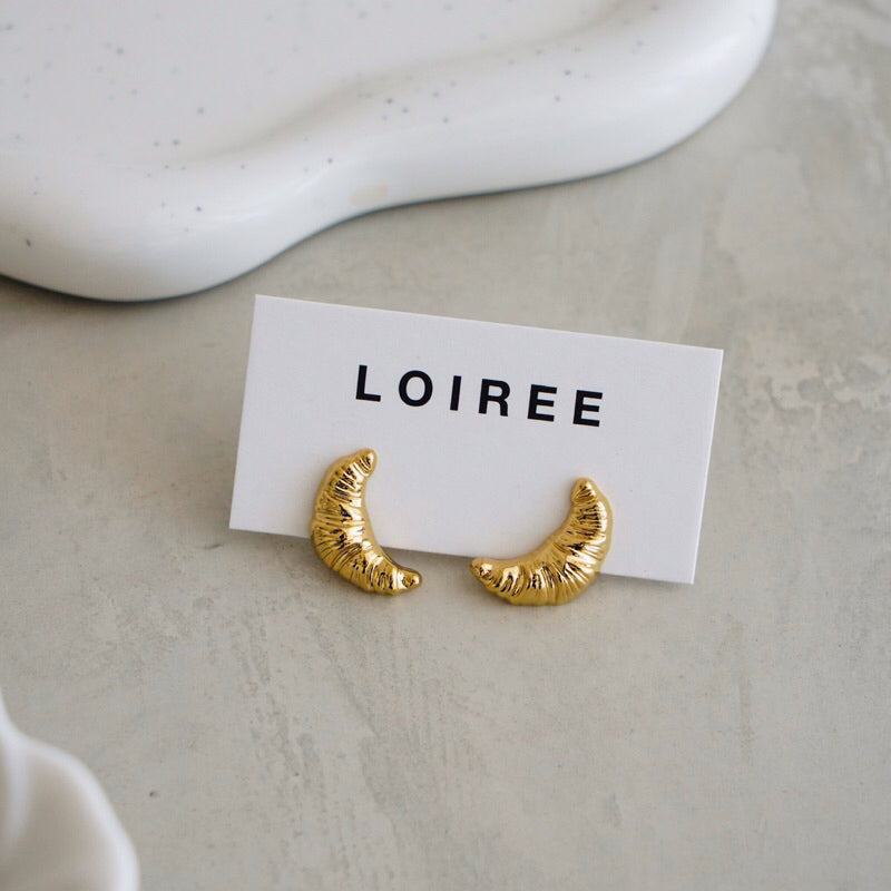 CROISSANT Pastry Stud Earrings - Gold Plated