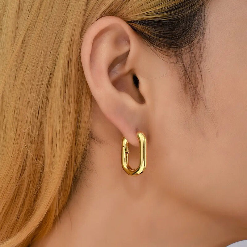 FINN | Everyday - Gold Plated Rectangle Hoop Earrings