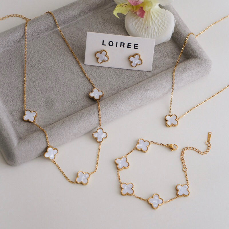 MEADOW | Everyday - Gold Plated Clover Necklace Earrings Bracelet Set