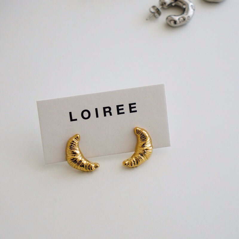 CROISSANT Pastry Stud Earrings - Gold Plated