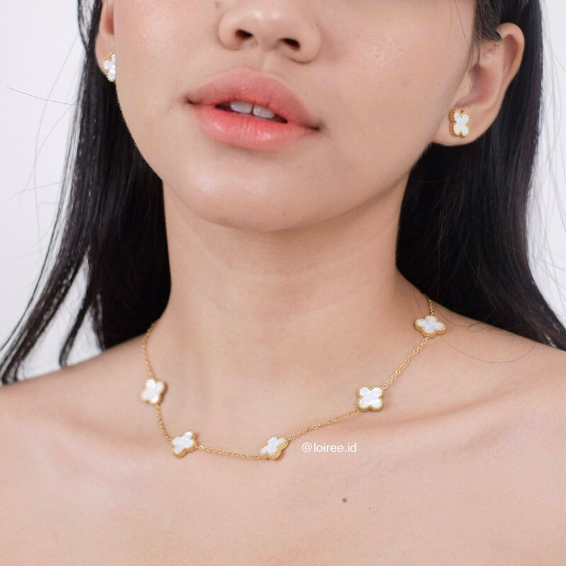 MEADOW | Everyday - Gold Plated Clover Necklace Earrings Bracelet Set