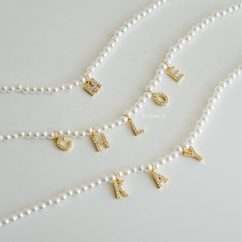 Personalized Tiny Pearl Letter Necklace - Gold Plated