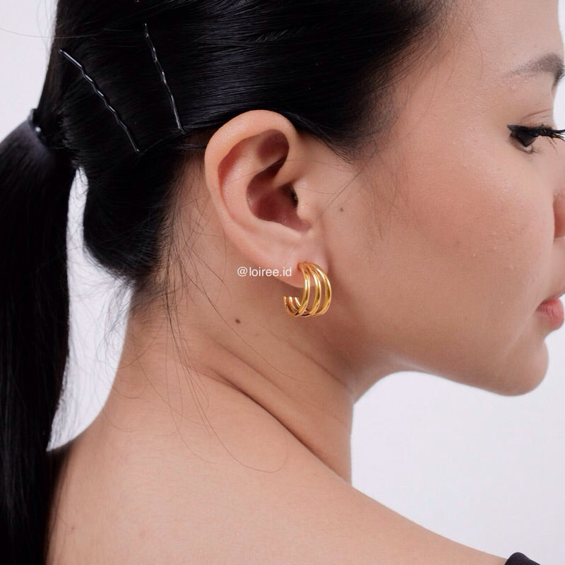 THEO Three-Line Hoop Earrings - Gold Plated