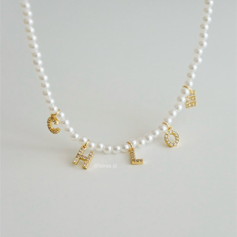 Personalized Tiny Pearl Letter Necklace - Gold Plated