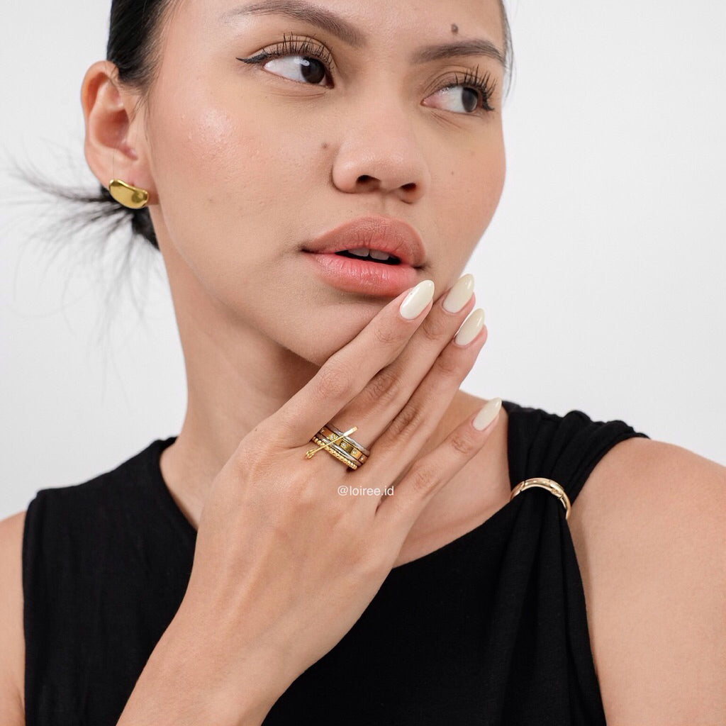 LOIREE - PAPERCLIP Multi-Layer Stacking Ring - Gold Plated Anti Karat Anti Alergi