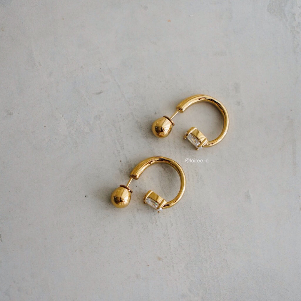 LOIREE - FORD Golden Zirconia Earrings - Gold Plated