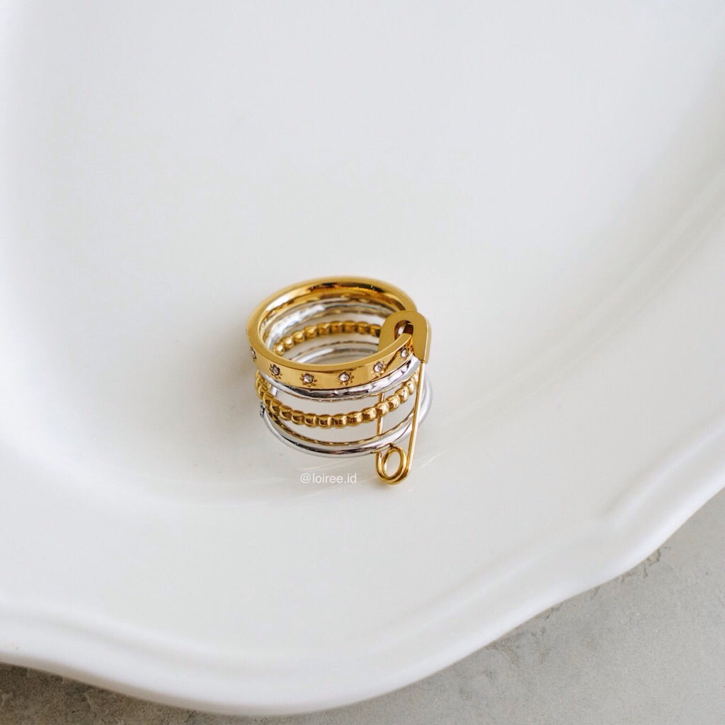 LOIREE - PAPERCLIP Multi-Layer Stacking Ring - Gold Plated Anti Karat Anti Alergi