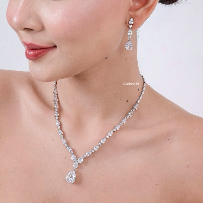 BEATRICE Zirconia Teardrop Bridal Necklace and Earrings Set - Wedding