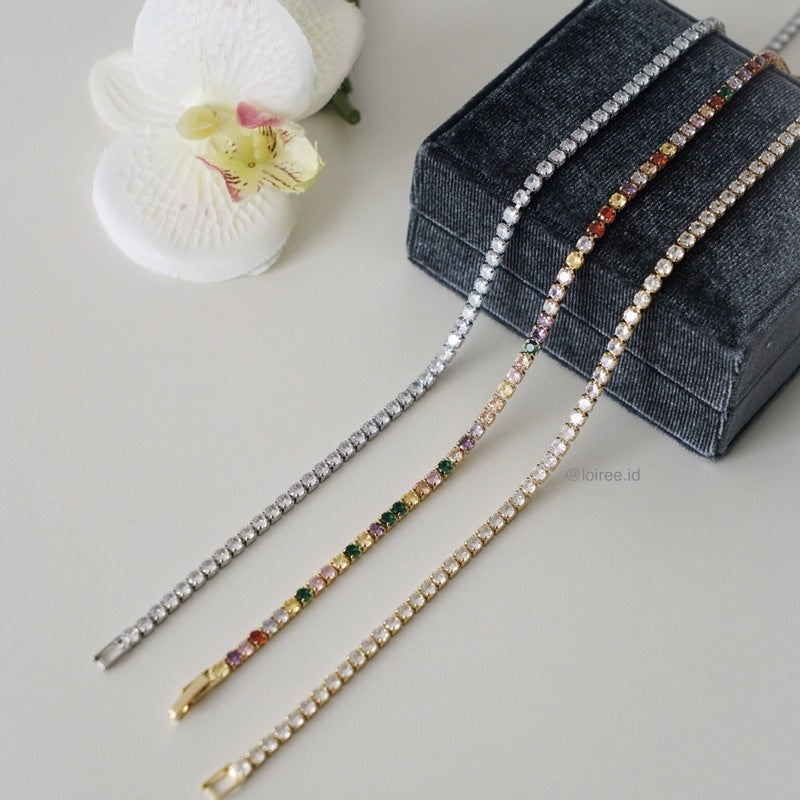 ANGELINE Tennis Necklace - Gold Plated Zirconia Tennis 3mm Bridal Necklace - Kalung Wanita