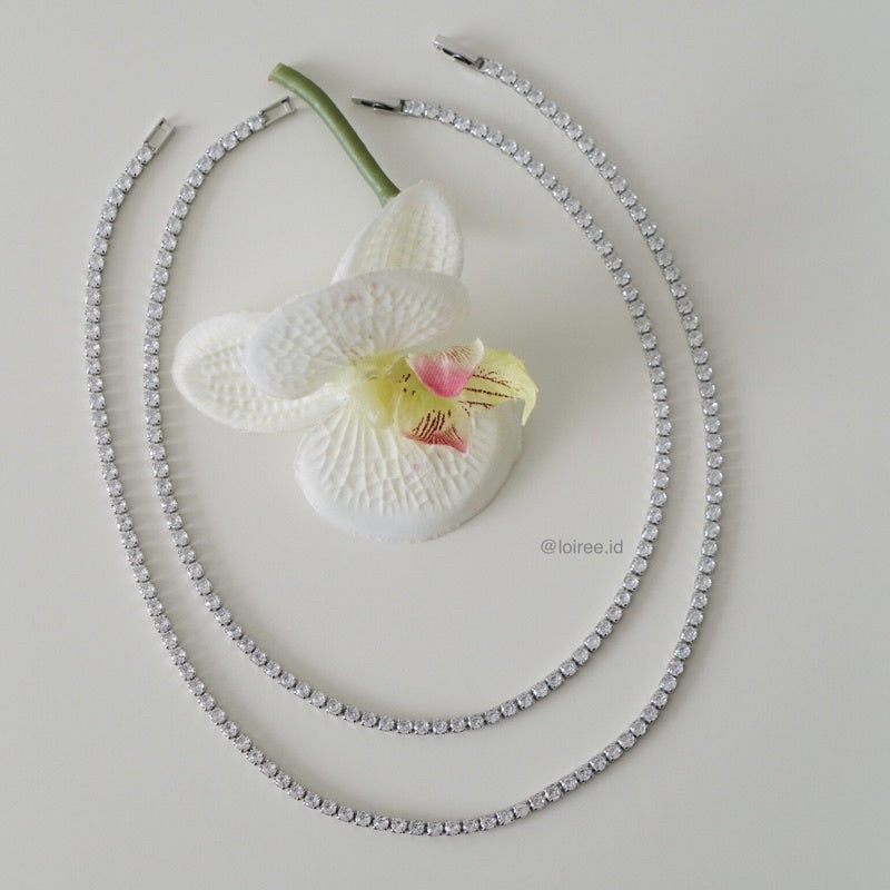ANGELINE Tennis Necklace - Gold Plated Zirconia Tennis 3mm Bridal Necklace - Kalung Wanita