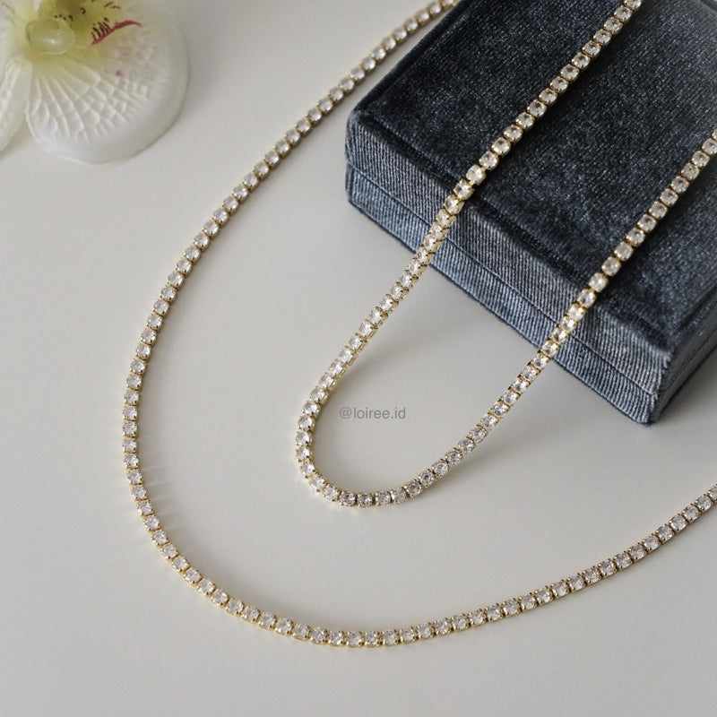 ANGELINE Tennis Necklace - Gold Plated Zirconia Tennis 3mm Bridal Necklace - Kalung Wanita