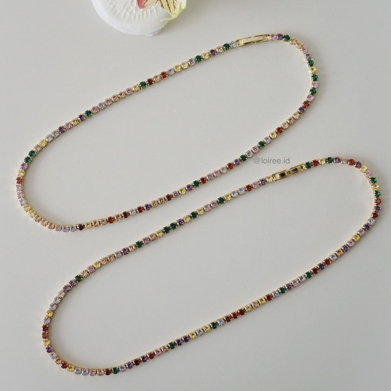 ANGELINE Tennis Necklace - Gold Plated Zirconia Tennis 3mm Bridal Necklace - Kalung Wanita