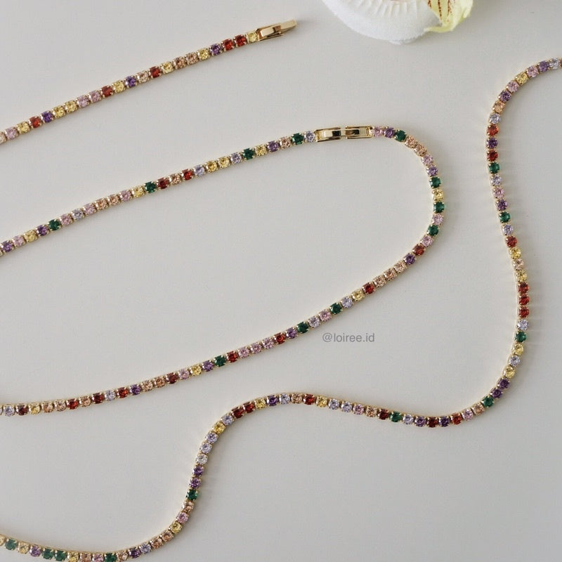 ANGELINE Tennis Necklace - Gold Plated Zirconia Tennis 3mm Bridal Necklace - Kalung Wanita