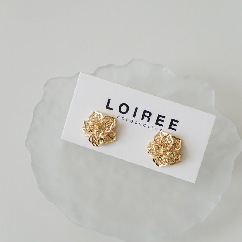 ASTERIA Flower Stud Bridal Earrings - Gold Plated