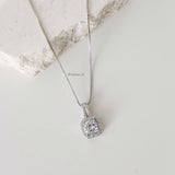 TEORA Zirconia Round Cut Halo Setting Bridal Necklace - Wedding