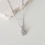 TEORA | Wedding Collection - Zirconia Round Cut Halo Setting Bridal Necklace - Kalung Wanita