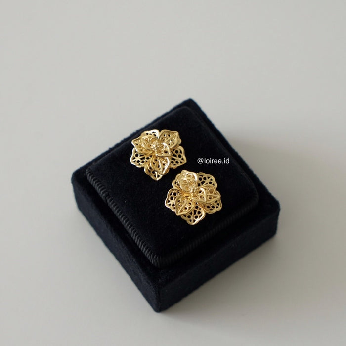 ASTERIA Flower Stud Bridal Earrings - Gold Plated