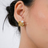 PEARSON Flower Pearl Earrings - Gold Plated