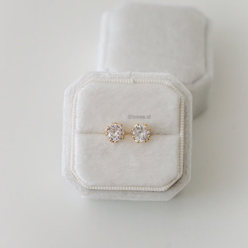 PORTIA | Gold Plated Zirconia Solitaire Stud Earrings - Anting Tusuk