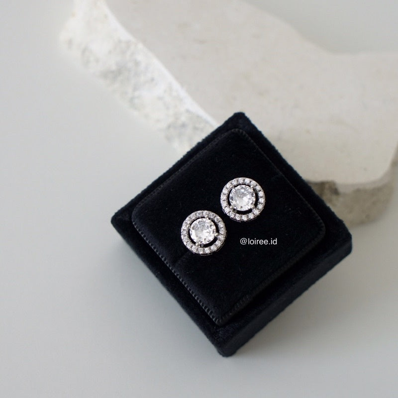 ALANA | Wedding Colection - Zirconia Round Cut Halo Bridal Stud Earrings - Anting Wanita