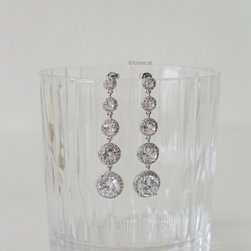CAMERON | Wedding Collection - Zirconia Round Dangle Bridal Stud Earrings - Anting Wanita