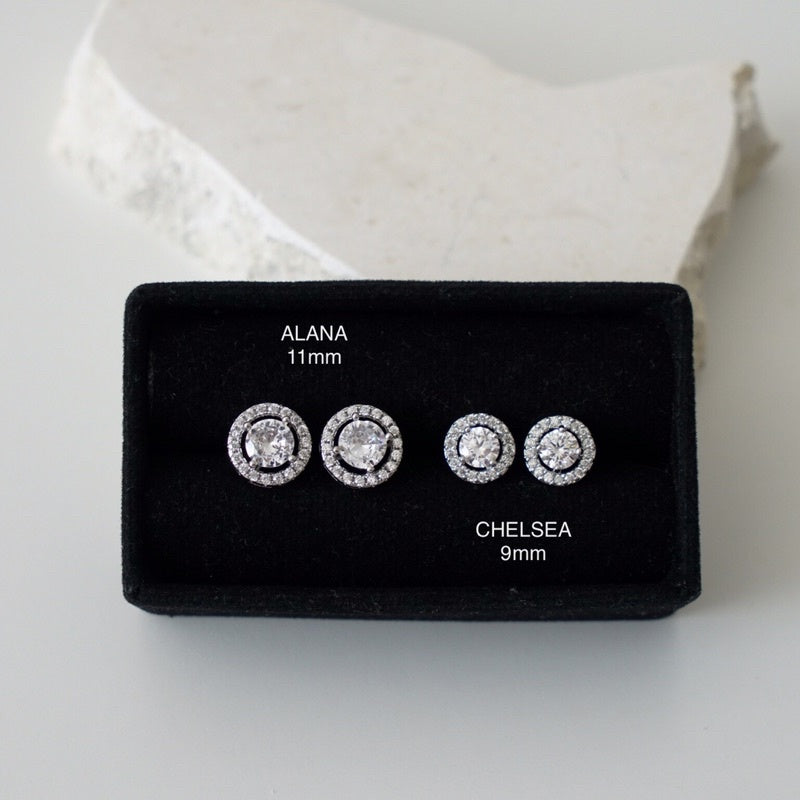 ALANA Zirconia Round Cut Halo Earrings - Wedding