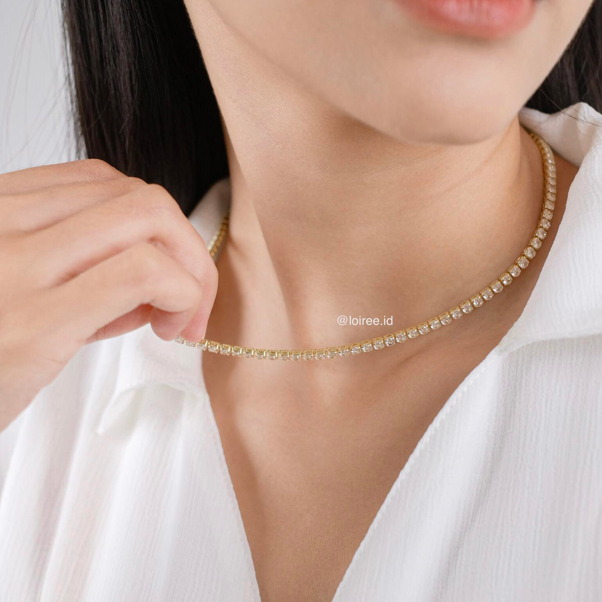 ANGELINE Zirconia Tennis 3mm Necklace - Gold Plated