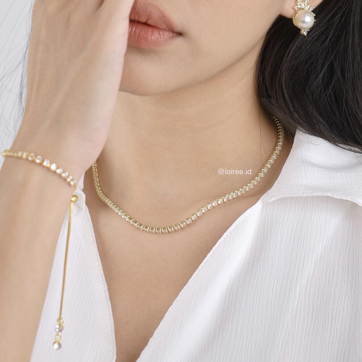 ANGELINE Zirconia Tennis 3mm Necklace - Gold Plated