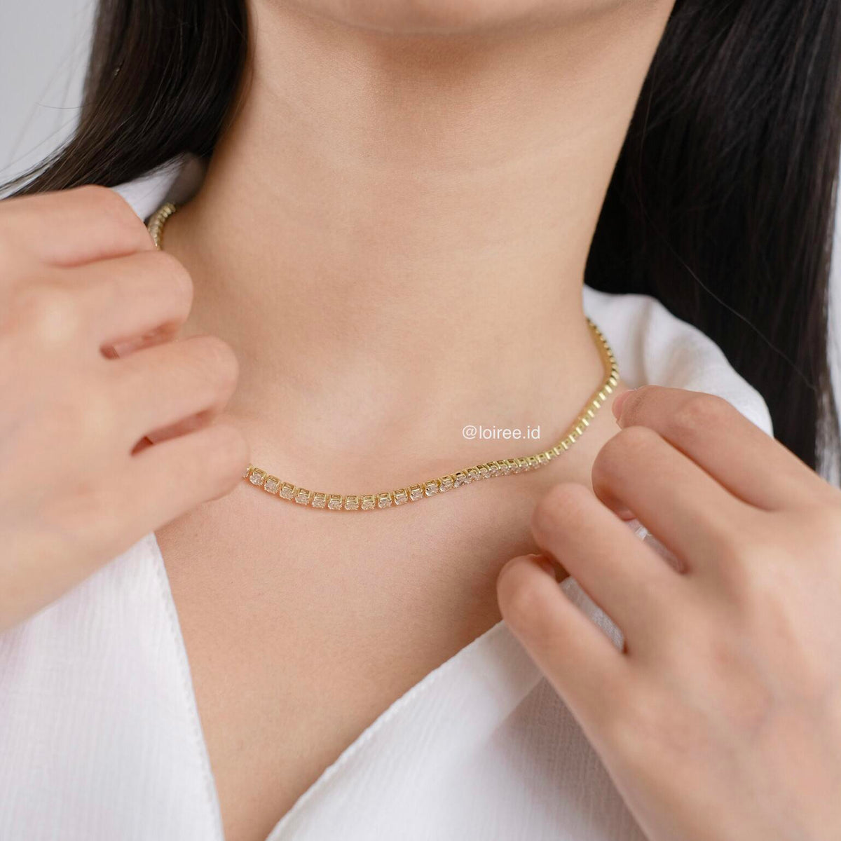 ANGELINE Zirconia Tennis 3mm Necklace - Gold Plated