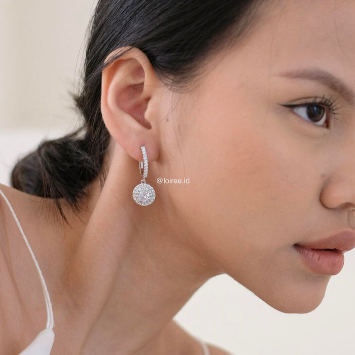 JOLENE | Wedding Collection - Zirconia Round Halo Dangle Stud Bridal Earrings - Anting Wanita