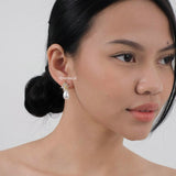 FIONA Zirconia Flower Pearl Stud Bridal Earrings - Wedding