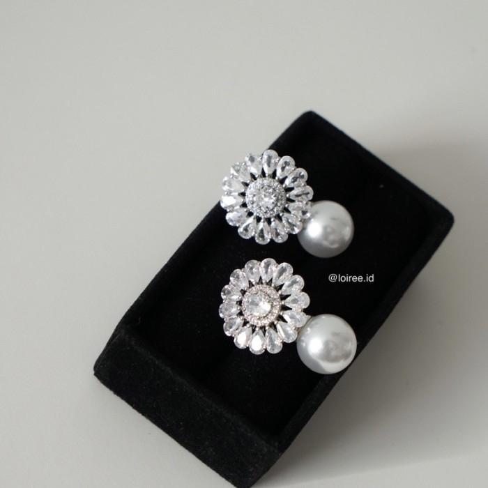 AURORA Zirconia Flower Pearl Stud Earrings - Wedding