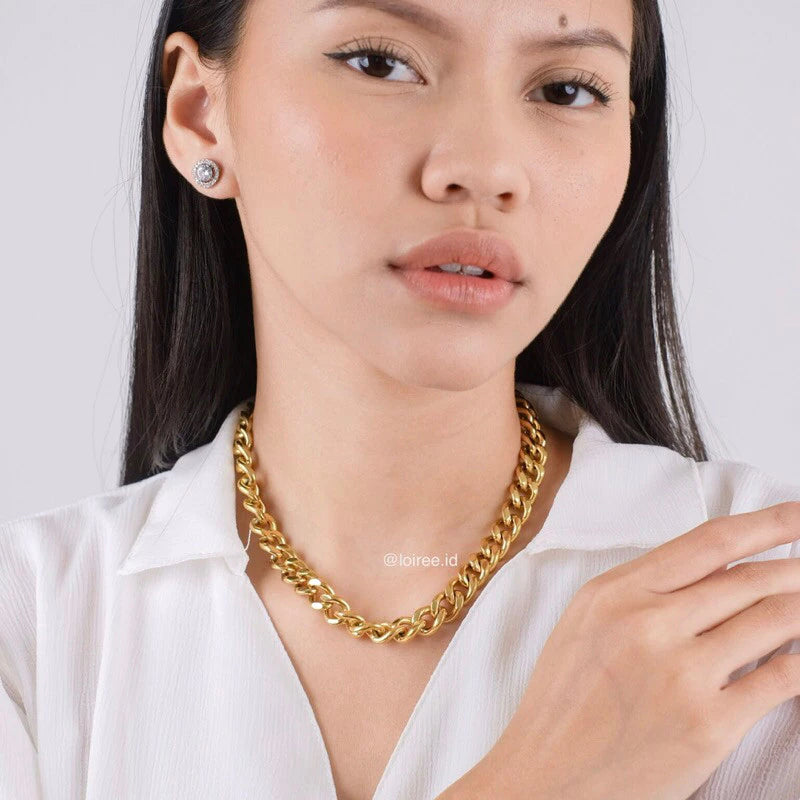 LUCIA Thick Cuban Chain Necklace - Gold Plated