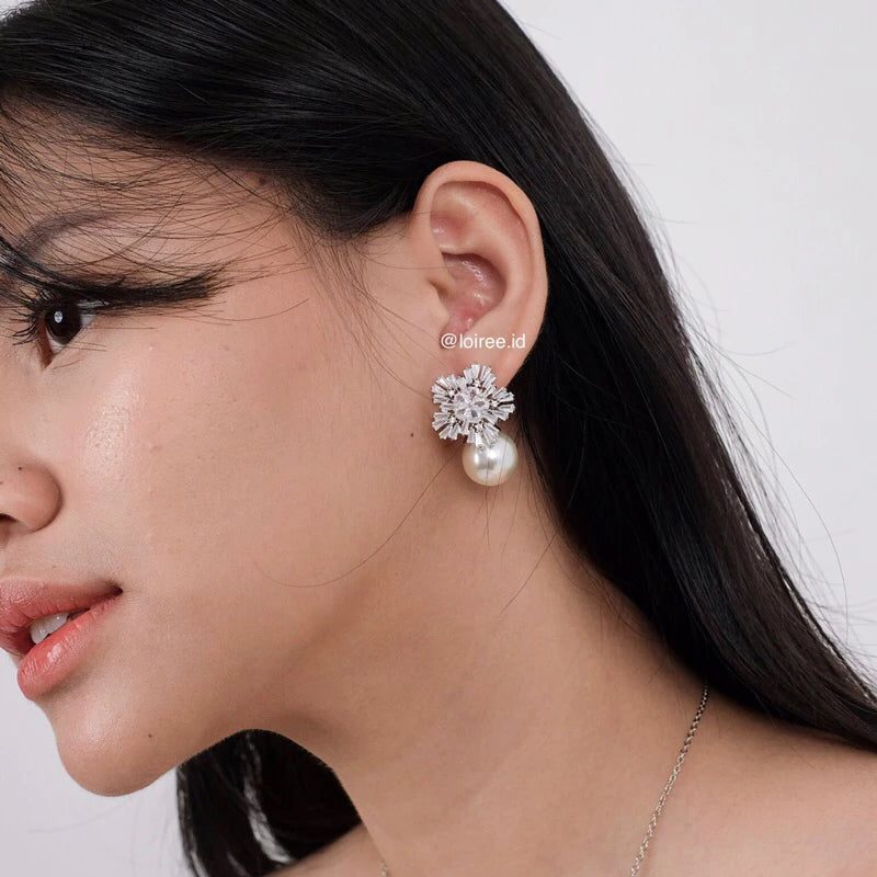 VANNA Zirconia Flower Pearl Drop Stud Earrings - Wedding