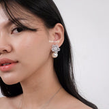 VANNA Zirconia Flower Pearl Drop Stud Earrings - Wedding