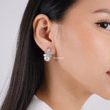 EMMA Zirconia Flower Pearl Stud Drop Earrings - Wedding