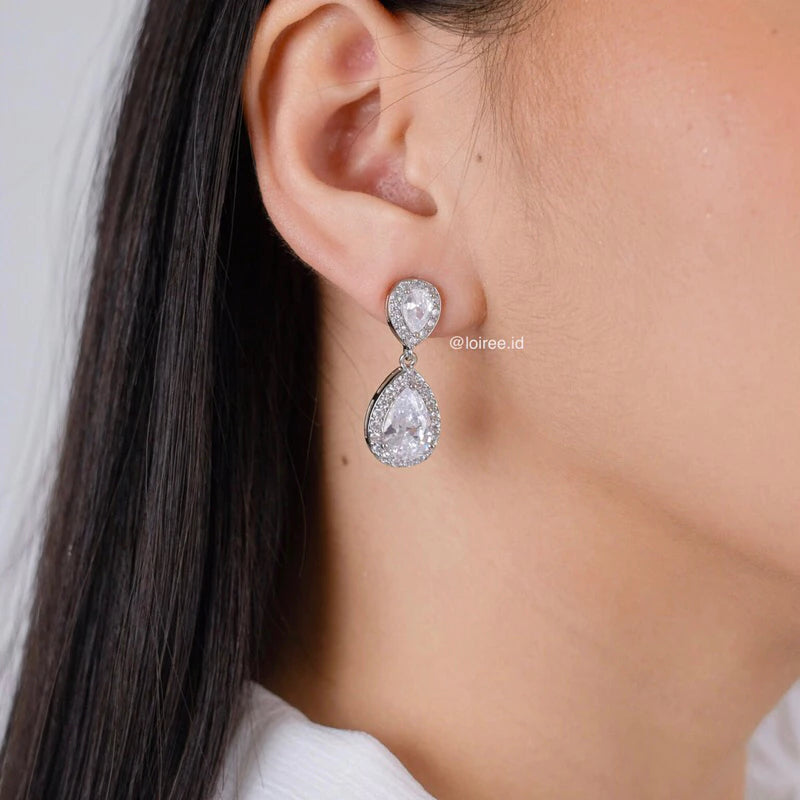 SHANON Zirconia Teardrop Dangle Stud Bridal Earrings - Wedding