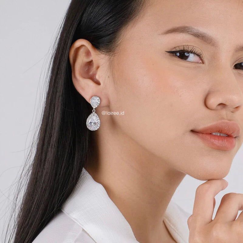 SHANON Zirconia Teardrop Dangle Stud Bridal Earrings - Wedding