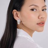 ATHENA Zirconia Flower Pearl Stud Bridal Earrings - Wedding