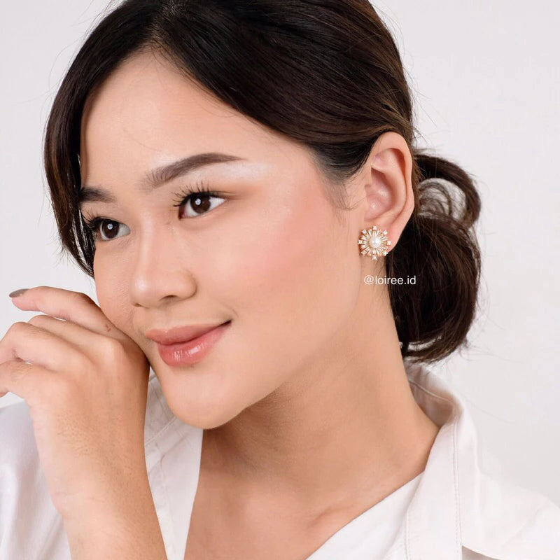 RILEY Zirconia Pearl Stud Bridal Earrings - Wedding