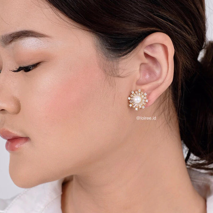 RILEY Zirconia Pearl Stud Bridal Earrings - Wedding