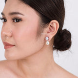 LILOU | Wedding Collection - Zirconia Solitaire Pearl Stud Bridal Earrings - Anting Wanita