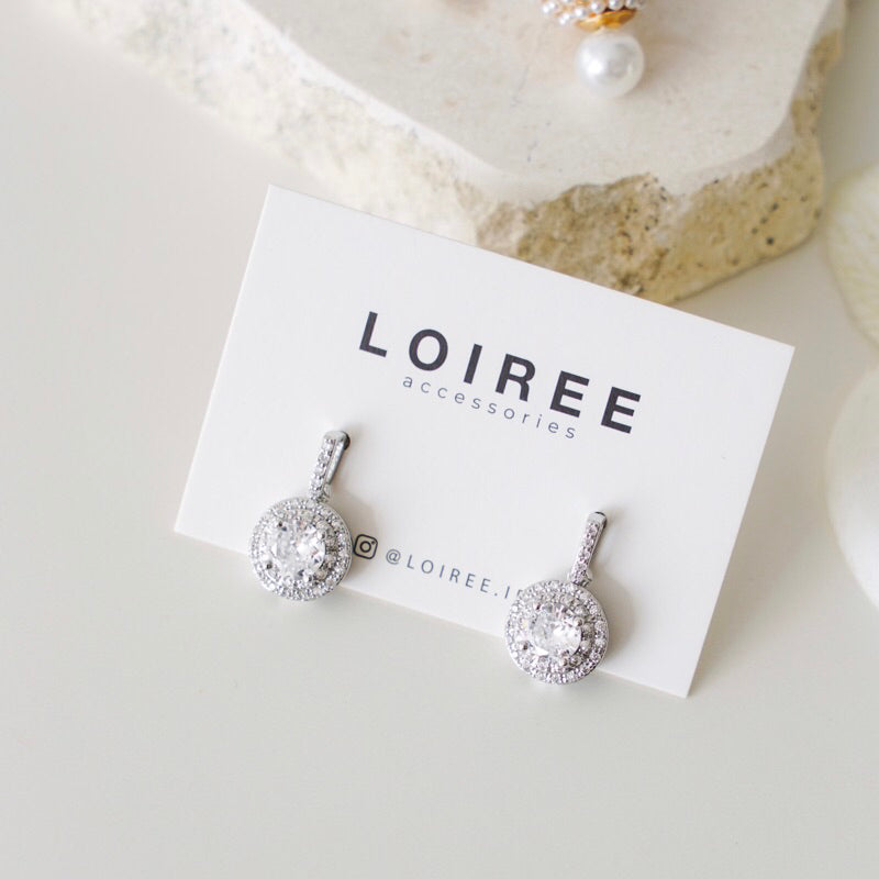 LULA | Wedding Collection - Zirconia Round Halo Drop Stud Earrings - Anting Tusuk Bridal Wanita