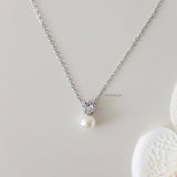 MEGI | Wedding Collection - Zirconia Pearl Chain Daily Necklace - Kalung Wanita